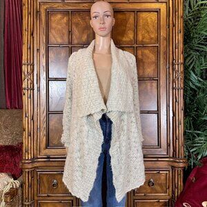 NWOT Jones New York Oatmeal Wool Alpaca Blend Oversize Lapel Open Front Cardigan